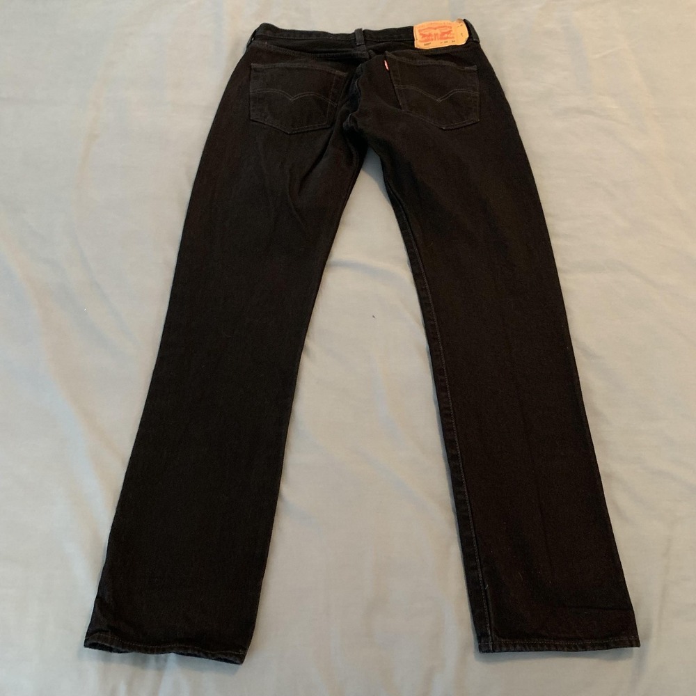 Levi's 501 Mens Jeans 33x34 Black Denim Button Fly Straight Leg Original Fit - Picture 10 of 12